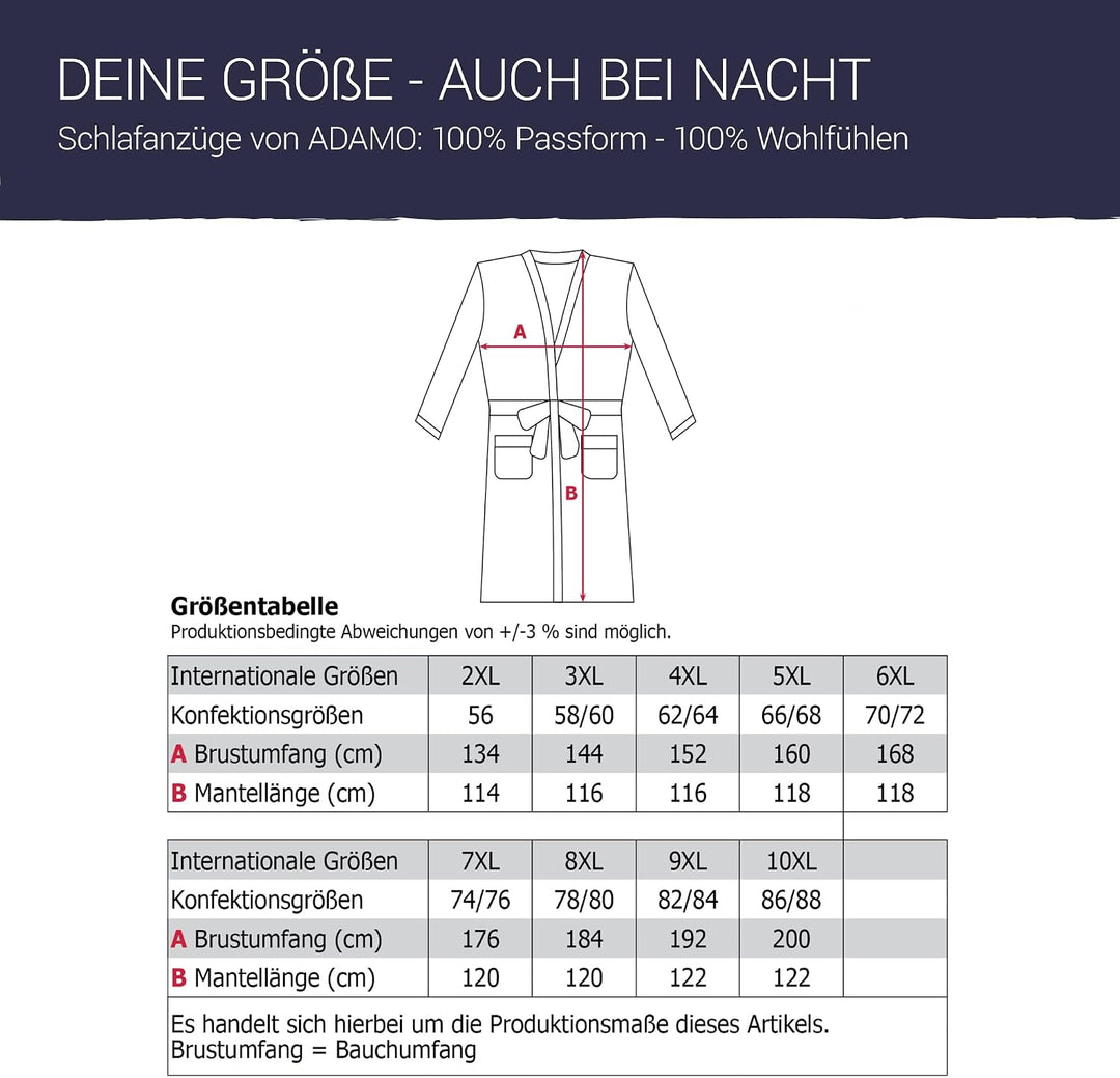 ADAMO Hausmantel, dunkelblau mit rot, XXL bis 10XL 9XL Grosse Grössen hellblau, 9XL Grosse Grössen h