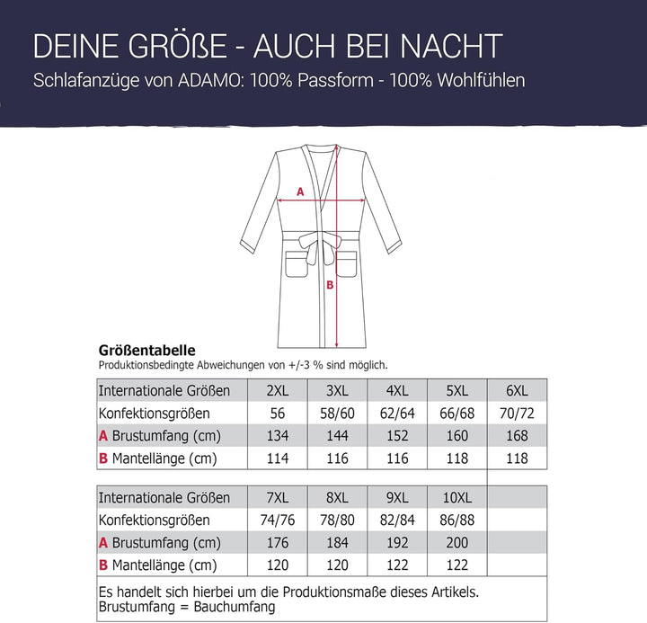 ADAMO Hausmantel, dunkelblau mit rot, XXL bis 10XL, Navy