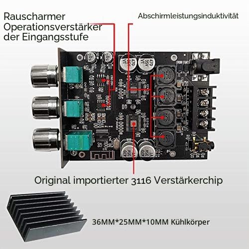 WANGCL Bluetooth HiFi Stereo 2.0 TPA3116D2 2x100W Bass und Treble Control Digital Power Amp