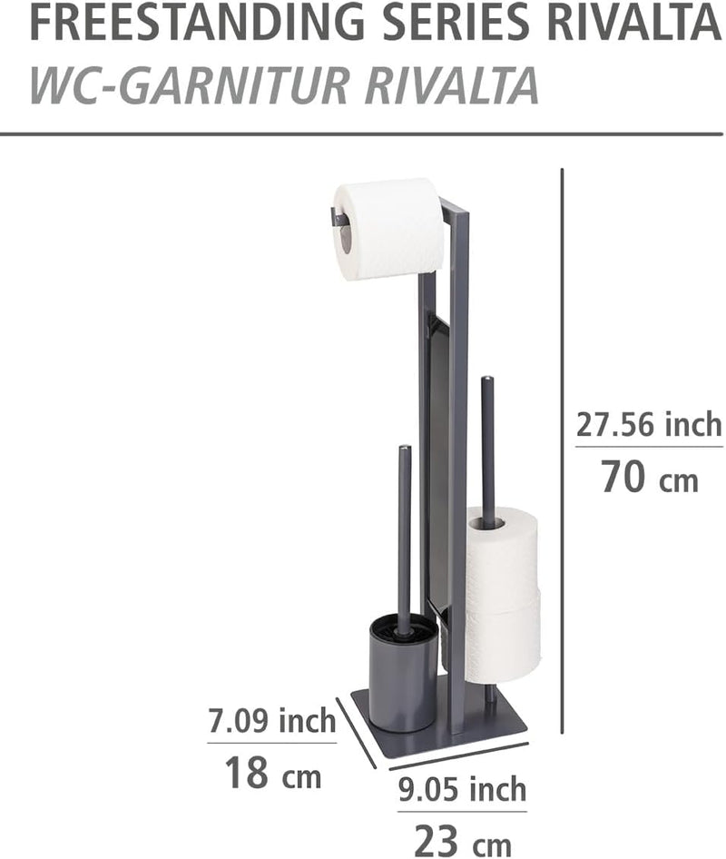 WENKO Stand WC-Garnitur Mod. Rivalta, WC-Garnitur mit Toilettenbürste, Toilettenpapier- und Ersatzro