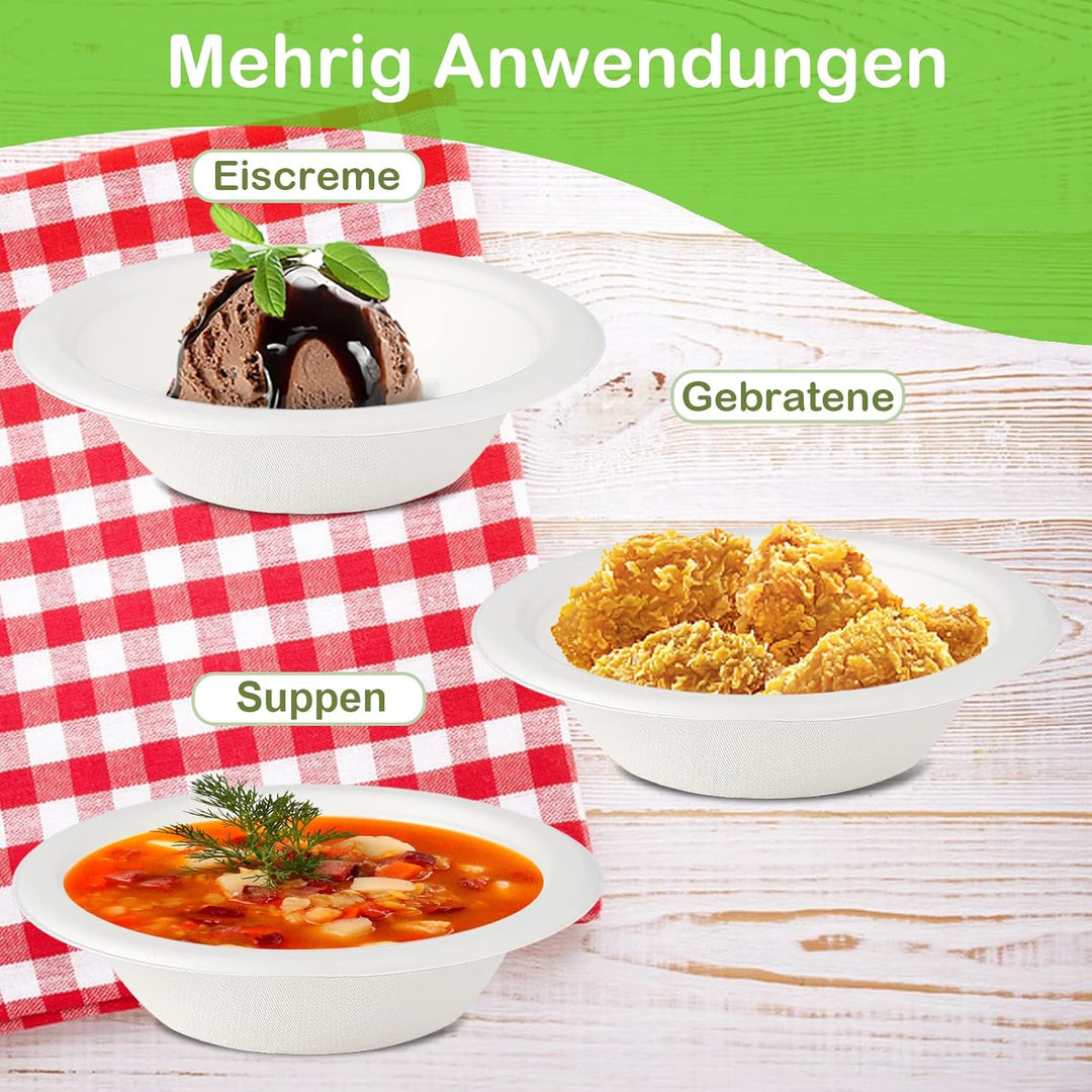 greensight 50 Stück Pappschalen Einweg Suppenschalen 350ML aus Zuckerrohr Einweggeschirr Suppentelle