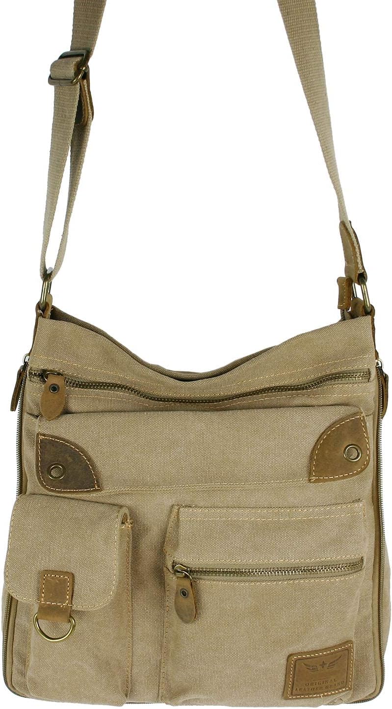 JENNIFER JONES - Grosse Damen Handtasche aus Canvas und Echtleder - Vintage Look - Casual Schulterta