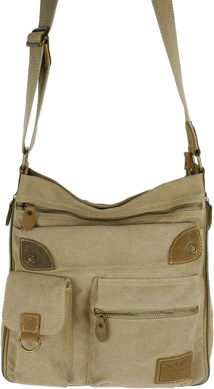 JENNIFER JONES - Grosse Damen Handtasche aus Canvas und Echtleder - Vintage Look - Casual Schulterta