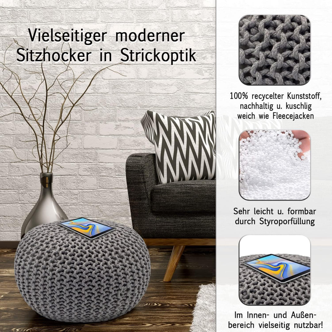 casamia Pouf Bodenkissen ø45 o. 55cm Sitzpouf Hocker nachhaltig f. innen u. aussen Farbe grau - Silb