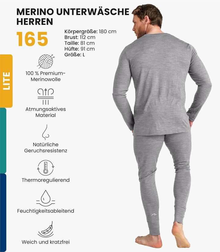 Merino.tech 100% Merino Unterwäsche Herren Set - Leicht, Mittelgewicht, Thermounterwäsche Merinowoll