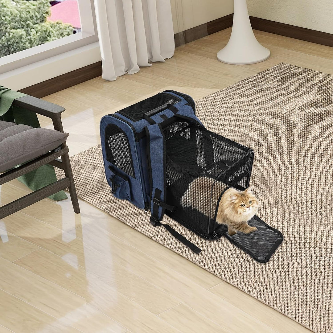 Katzenrucksack Hunderucksack mit Trolley, 2 in 1 Erweiterbar Haustier-Trolley-Rucksack mit Rädern, T
