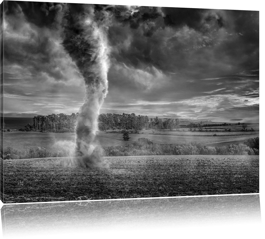Pixxprint Tornado auf dem Feld/Format: 100x70cm / Leinwandbild fertig bespannt Wandbild Kunstdruck,