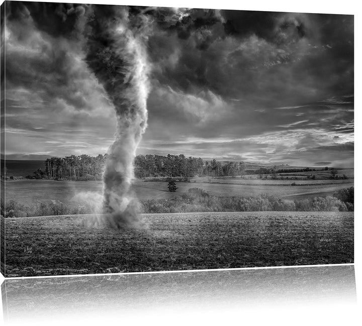 Pixxprint Tornado auf dem Feld/Format: 100x70cm / Leinwandbild fertig bespannt Wandbild Kunstdruck,