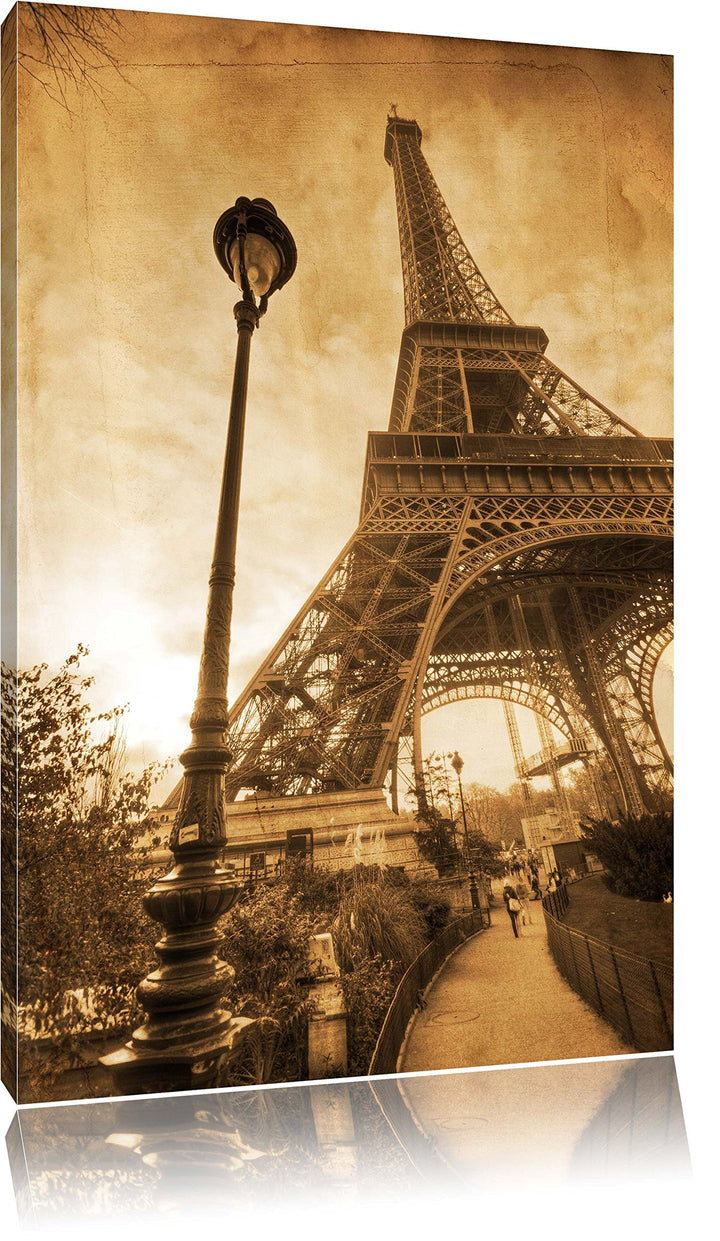 Pariser Eifelturm Retro Format: 100x70 auf Leinwand, XXL riesige Bilder fertig gerahmt mit Keilrahme