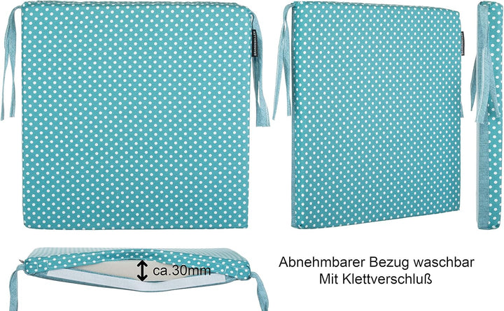 Brandsseller 4er Set Sitzkissen 40x40 cm mit Punkten – Bequeme Stuhlauflagen mit Bindebändern & abne