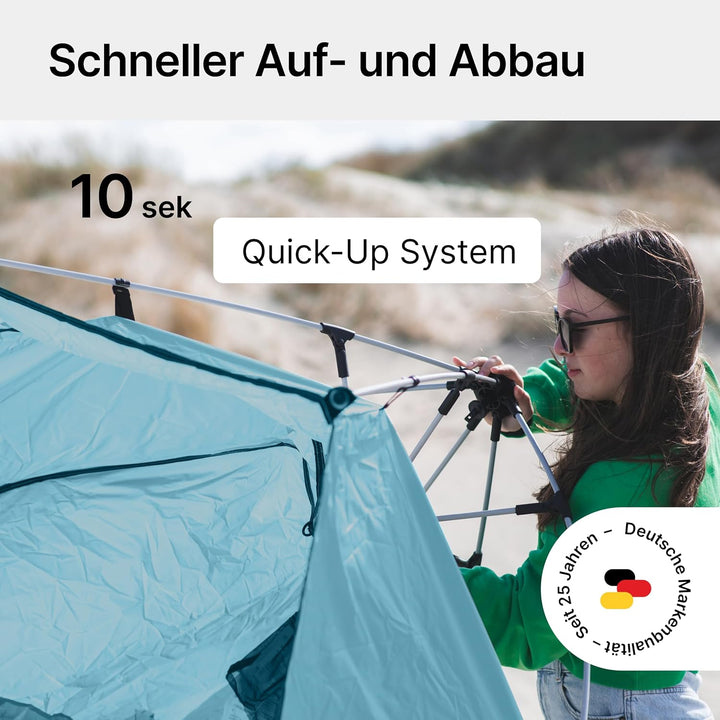qeedo Quick Bay Pro Grosse Strandmuschel mit UV-Schutz (UV80) für 3 Personen inkl. Sandheringe und R