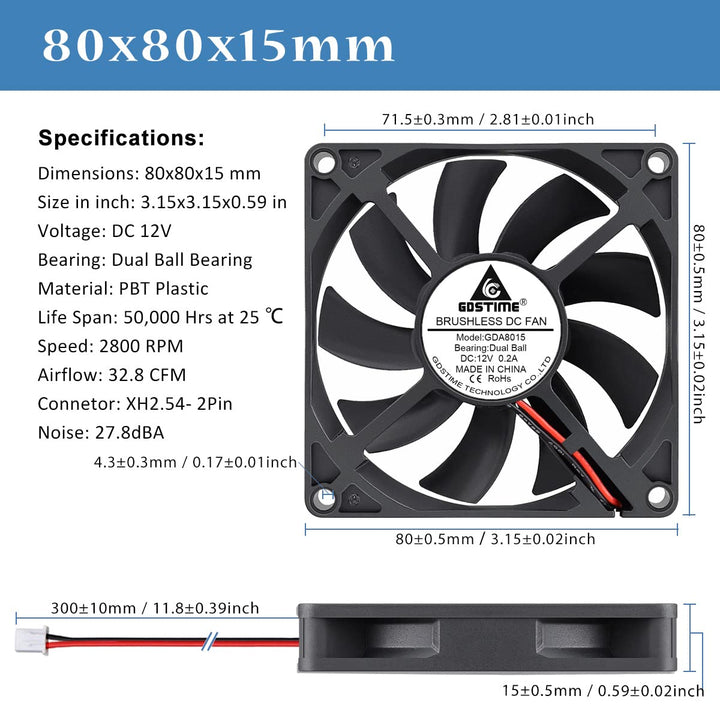 GDSTIME 80mm Lüfter 80mm Computerlüfter 80 x 15mm PC Lüfter Dual Kugellager 8CM Gehäuselüfter 12V Lü