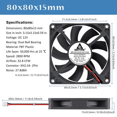 GDSTIME 80mm Lüfter 80mm Computerlüfter 80 x 15mm PC Lüfter Dual Kugellager 8CM Gehäuselüfter 12V Lü