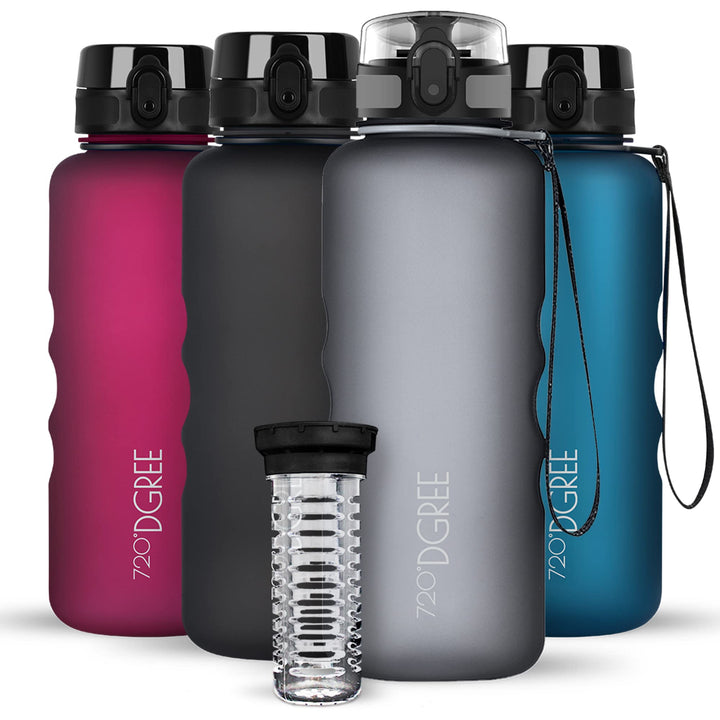 720°DGREE Trinkflasche “uberBottle“ 350ml, 500ml, 650ml, 1l softTouch +Früchtebehälter - Auslaufsich