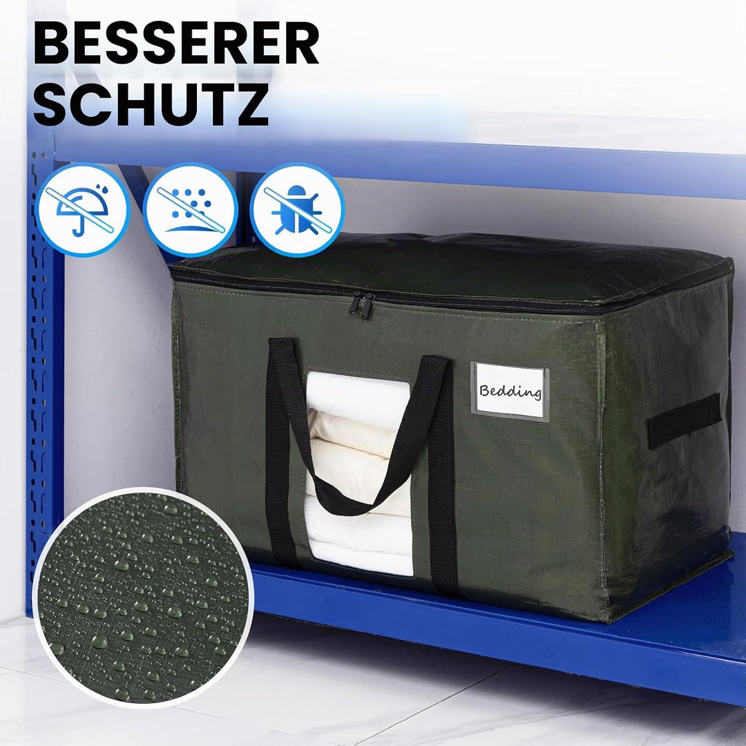 TAILI Umzugstasche extra gross,4 PCS grün Aufbewahrungstasche mit Griffe &amp; Deckel Sichtfenster Aufbe
