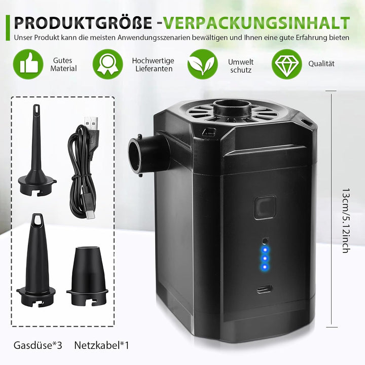 Elektrische Luftpumpe Akku, Luftmatratze Pumpe 5200mAh Wiederaufladbare, 2 in 1 Inflate und Deflate