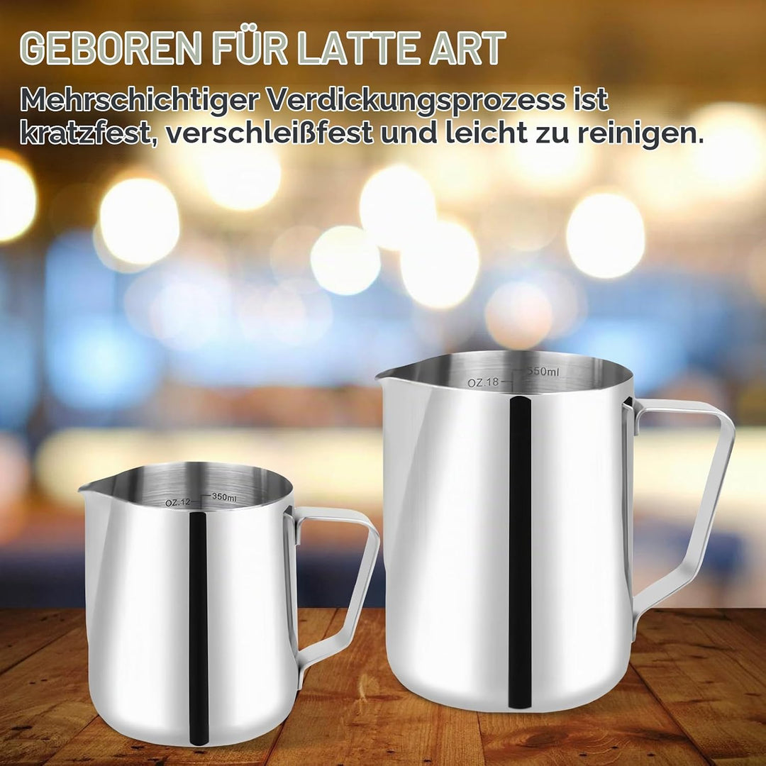 Milchkännchen Edelstahl, 2 Stück Milchschaumkännchen 350ml und 600ml, Milchkanne Edelstahl, Silber M