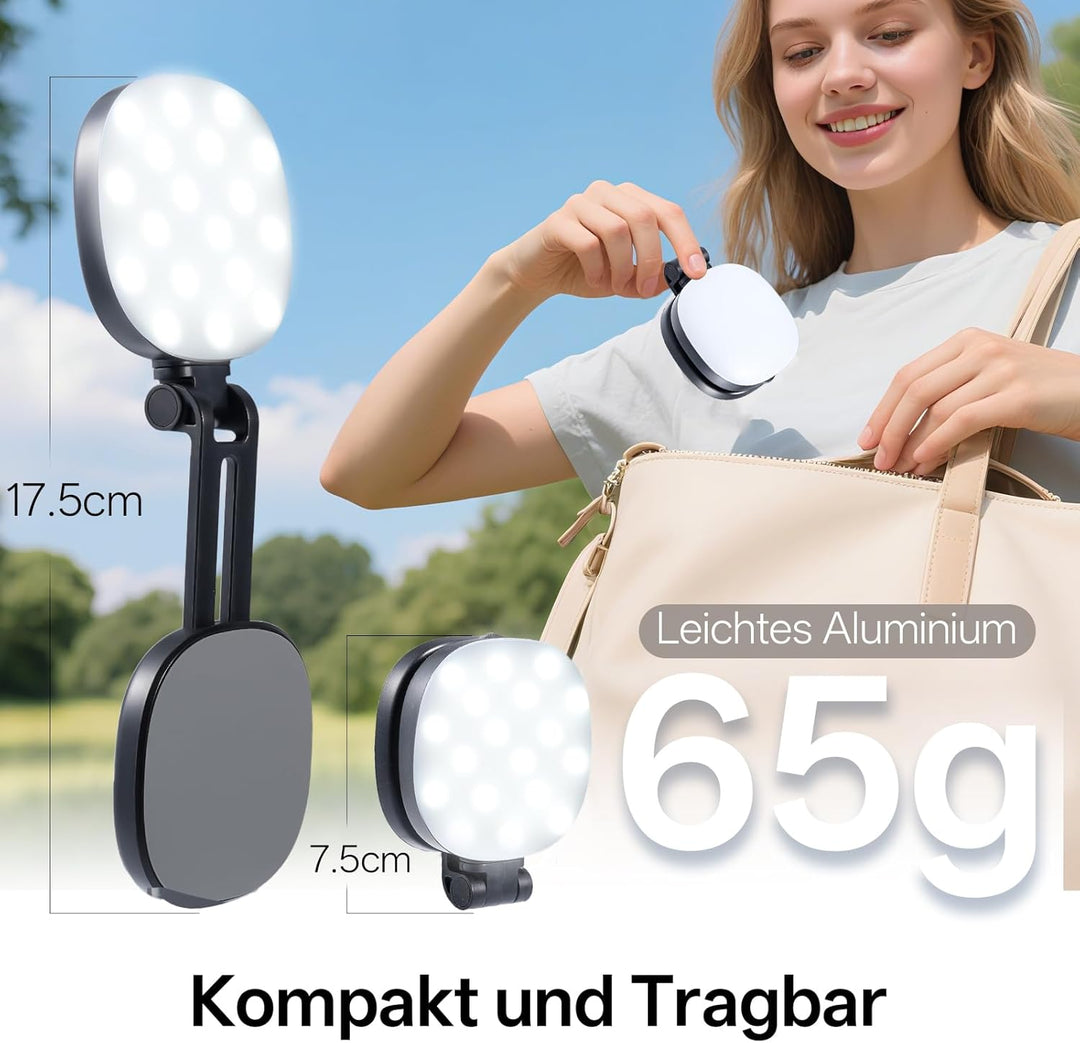 Magnetisches Selfie Licht Handy, Handylicht mit 3 Farbtemperaturen 2900k-6500k, 360° LED Ringlicht H