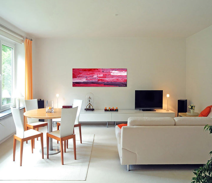Paul Sinus Art Panoramabild auf Leinwand und Keilrahmen 150x50cm Malerei abstrakt pink rot