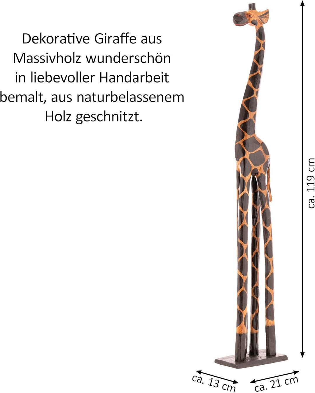 Nexos Trading Deko Giraffe Holzfigur Skulptur Afrika Handarbeit Grösse 120 cm – dunkel