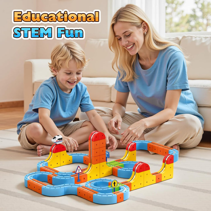 56 Pcs Clickrail Electric Train Set, Geschenk Junge Mädchen 3 4 5 6 7 8 Jahre DIY Cube Track Spielze
