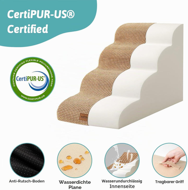 COZY KISS Hundetreppe für Kleine Hunde 50cm, Haustiertreppe für Bett aus Hochdichtem Schwamm, Hunde
