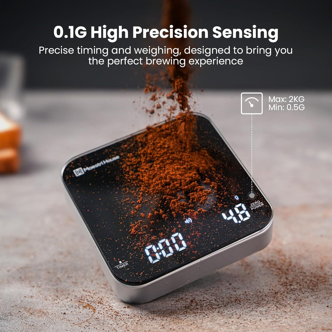 Maestri House Coffee Scale with Timer, Digital Kitchen Scale, 2kg/0.1g Precision, Rechargeable, with