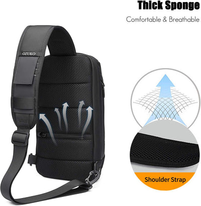 FANDARE Brusttasche Sling Rucksack Diebstahlsicherung Daypacks mit USB für Herren Damen Schultertasc