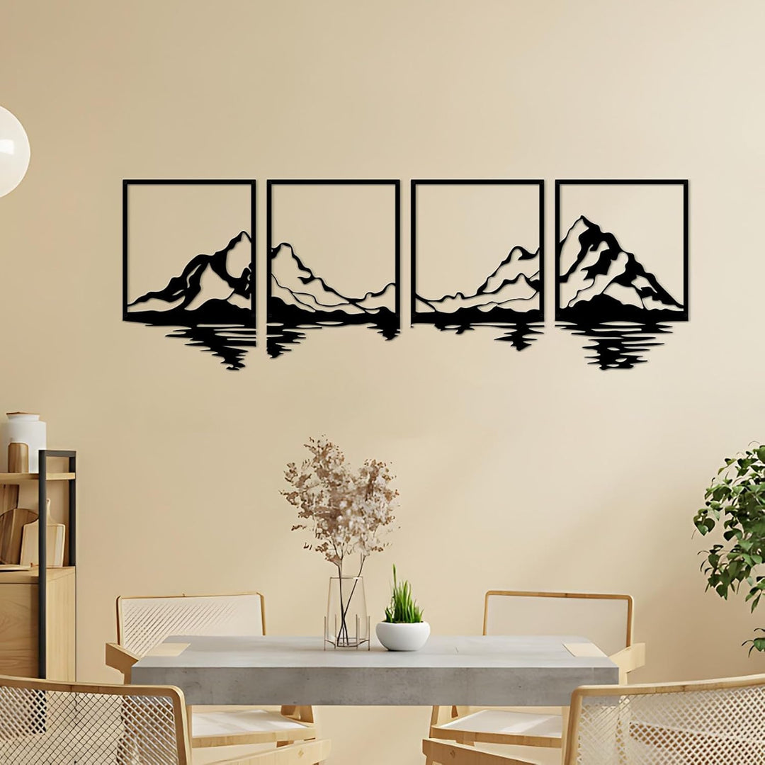 ESTART 4 Stück Metall Berg Wandkunst, grosse Berge Wanddekoration, Bergflüsse, dekoratives Gemälde,