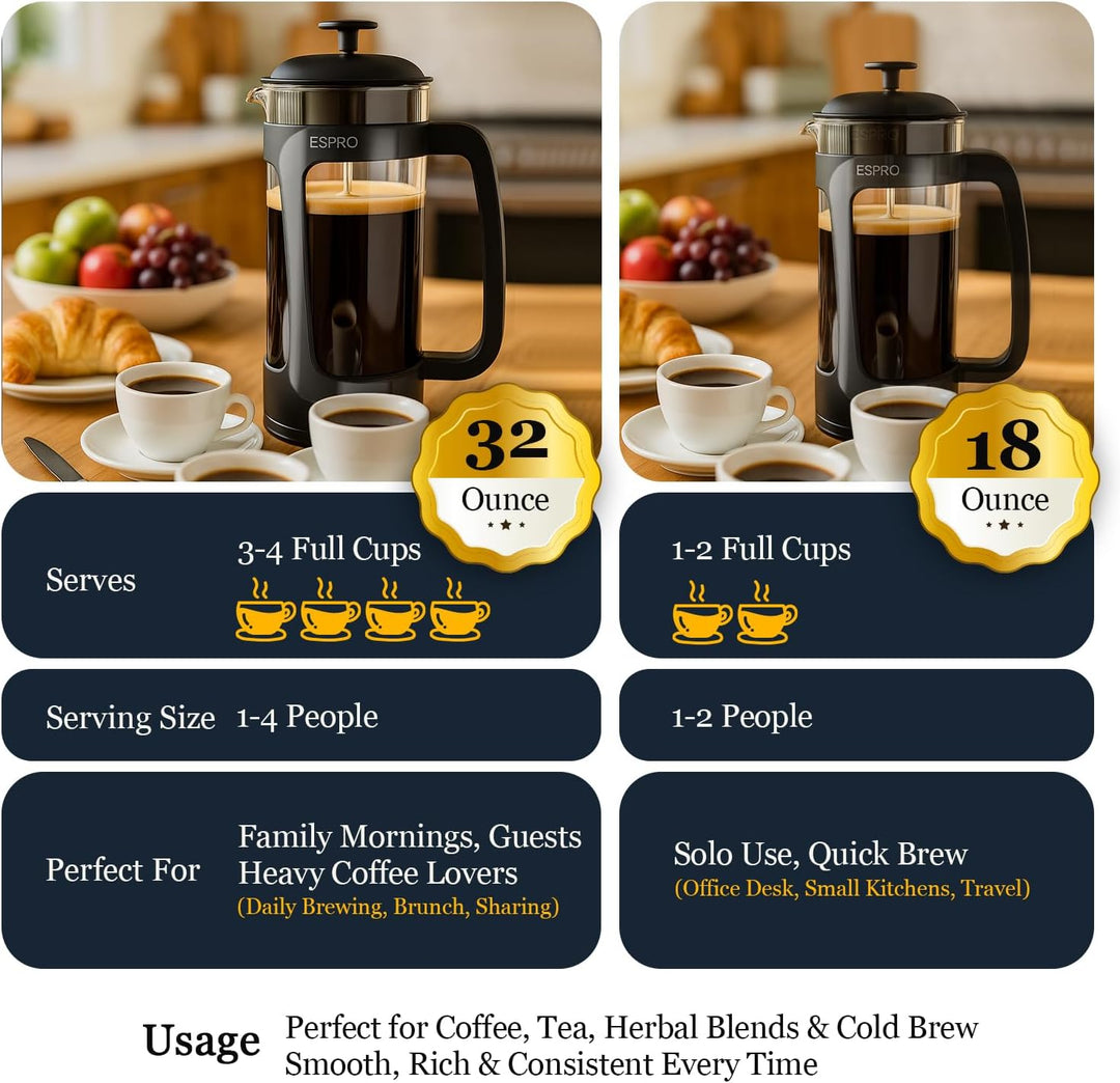 ESPRO® French Press P3 mit Kaffeefilter, 1 Liter, 32 Unzen