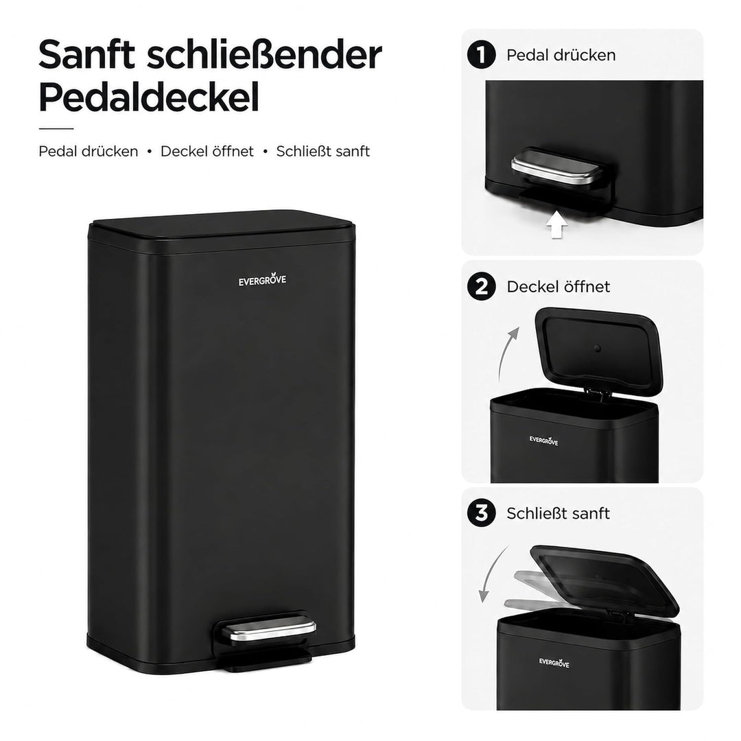 EverGrove Recycling Edelstahl-Mülleimer mit Fusspedal (Schwarz, 30, Liter)