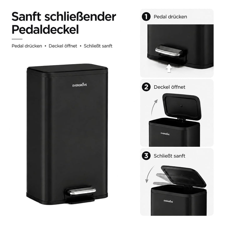 EverGrove Recycling Edelstahl-Mülleimer mit Fusspedal (Schwarz, 30, Liter)