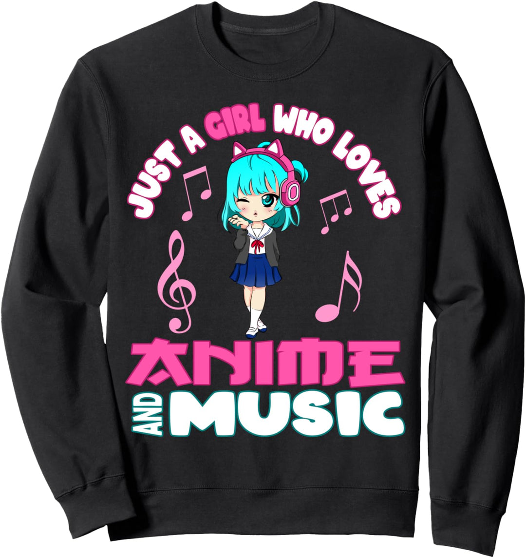 nur ein Mädchen, das Anime und Musik liebt Teen Chibi Grafik Sweatshirt
