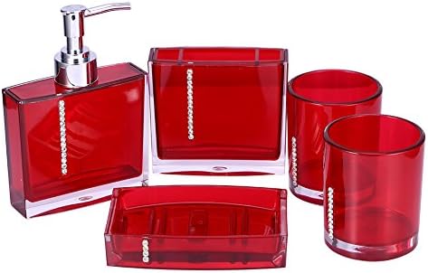 Badezimmer-Zubehör-Sets, 5tlg Badset mit Emulsionflasche, Zahnbürstenhalter, Seifenschale und 2 Gurg