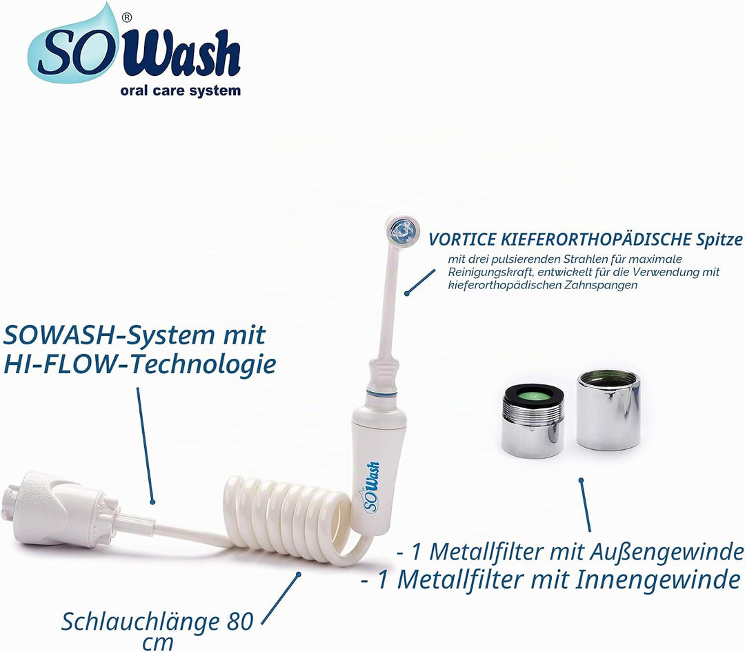 SoWash Munddusche | VORTICE ORTHODONTIC | Verbindet mit dem Wasserhahn | Munddusche ohne Batterien u