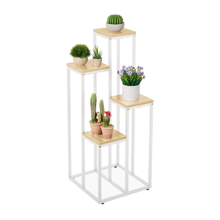 Relaxdays Blumentreppe, 4 Ablagen, HxBxT: 80 x 40 x 40 cm, platzsparend, Stahl und MDF, Design Blume