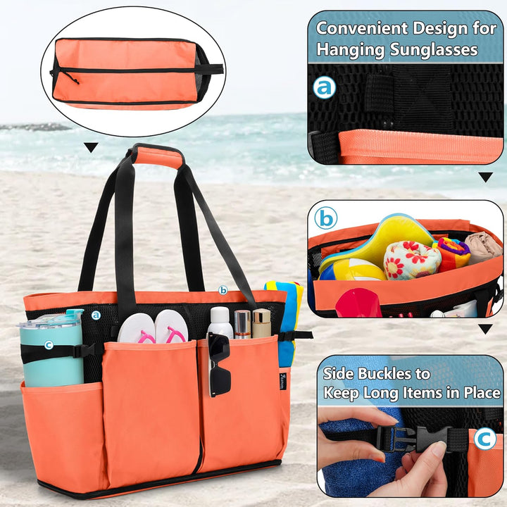 Fasrom Extra Grosse Netz Strandtasche, Übergrosse Strandtasche für Strandausflug (Patent Angemeldet)