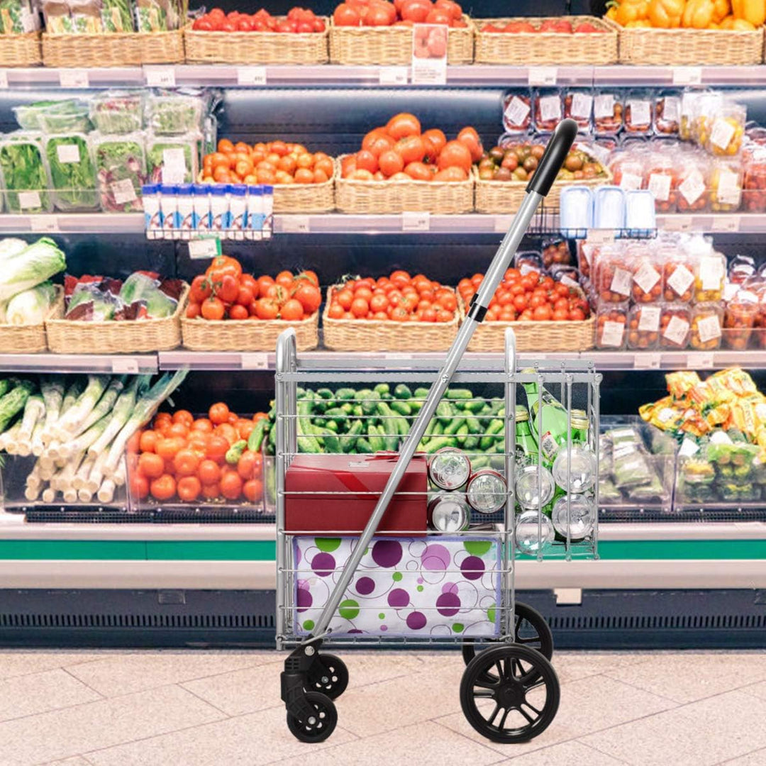 GOPLUS Klappbarer Einkaufswagen, Einkaufstrolley mit Verstellbarem Griff &amp; 4 Universalrädern, Rollwa