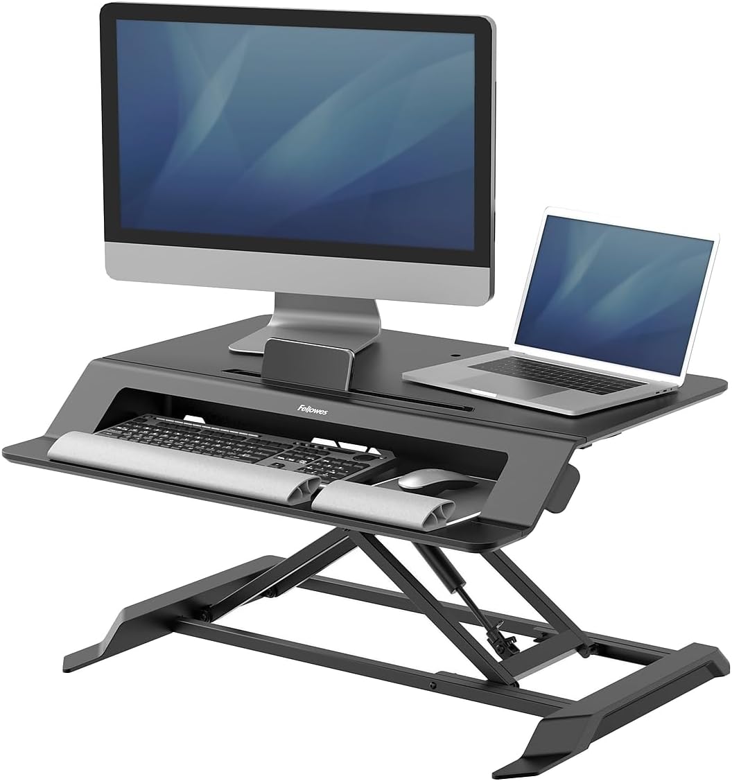 Fellowes Lotus LT höhenverstellbare Sitz-Steh Lösung für den Schreibtisch mit Gasfeder Büro, Büro