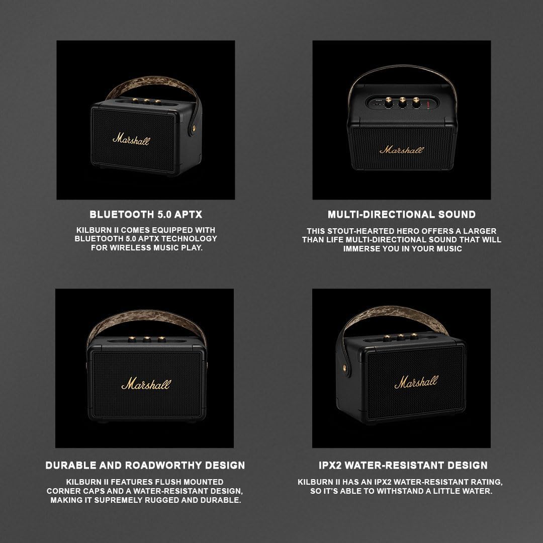 Marshall Kilburn II Bluetooth Tragbarer Wasserabweisend Lautsprecher, Kabelloser - Schwarz und Messi