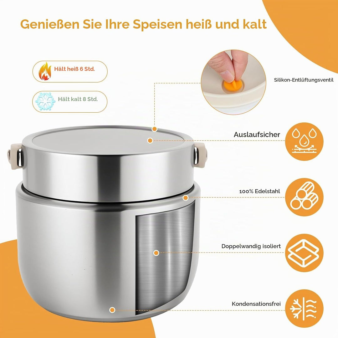 AiQInu Thermos-Lebensmittelbehälter für Erwachsene 1,2 l, Isolierter Edelstahl-Lunchbehälter mit Löf