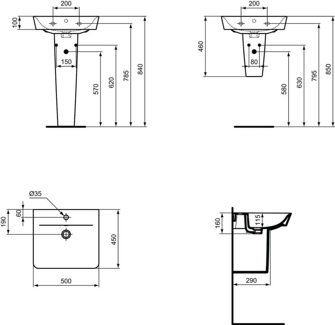 Ideal Standard Waschtisch CONNECT AIR, 500x450x160mm, Weiss, E030101