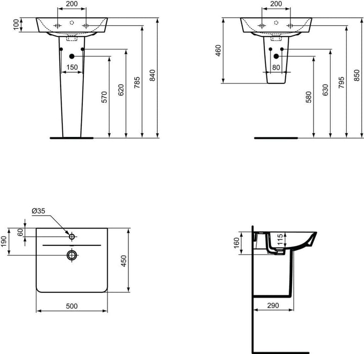 Ideal Standard Waschtisch CONNECT AIR, 500x450x160mm, Weiss, E030101