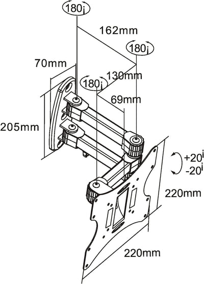 InLine 23103A Wandhalterung, für TFT/LCD/LED/Plasma, 58-107cm (23-42"), max. 30kg