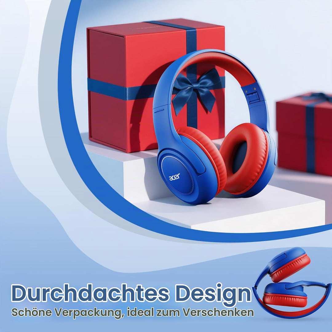 Acer Kopfhörer Kinder mit 3,5 mm Kabel, 85/94dB Lautstärkebegrenzung Blau Rot, Blau Rot