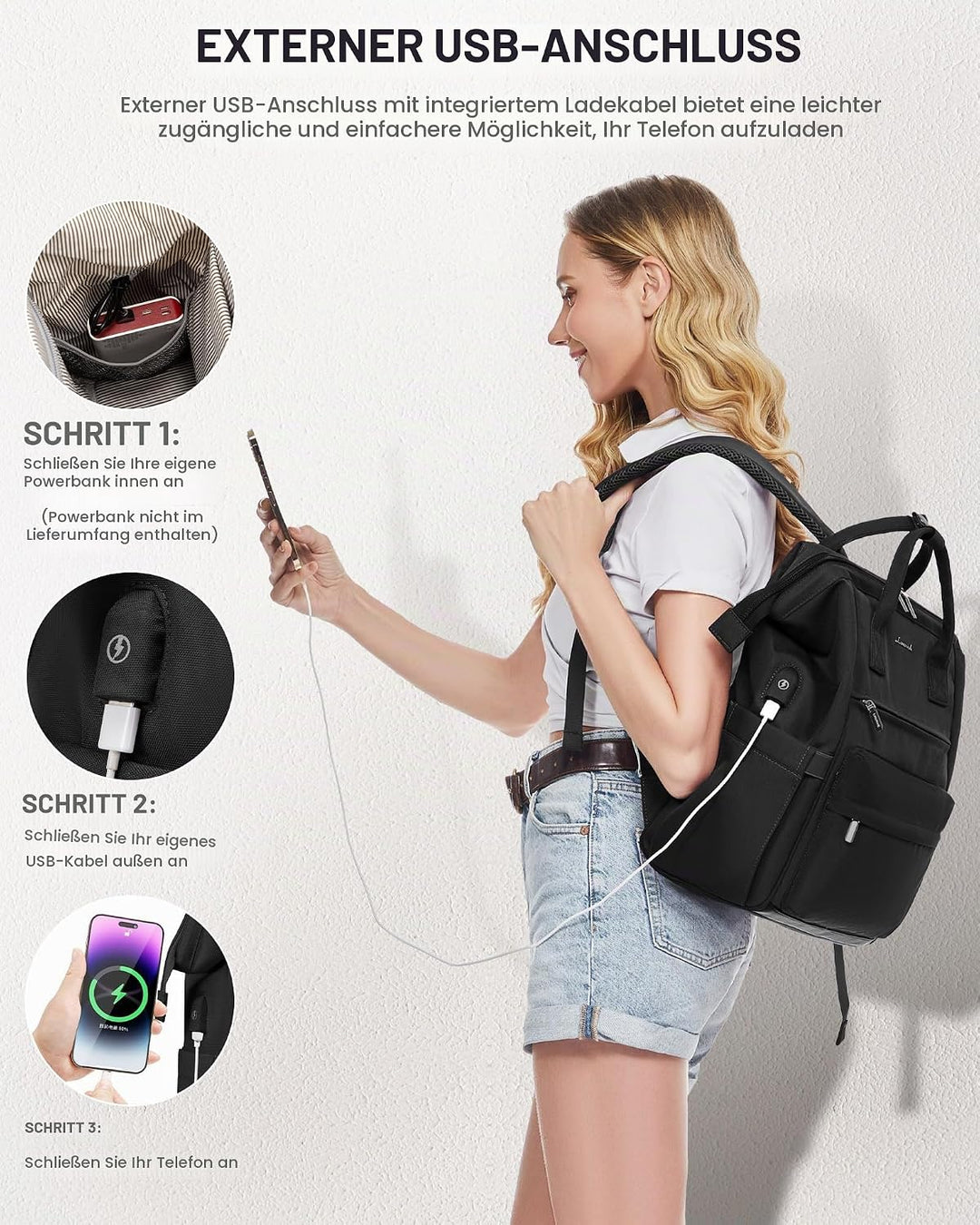 LOVEVOOK Schulrucksack Teenager Mädchen, 15,6 Zoll Laptop Schultasche Arbeitstasche Herren Damen, Wa