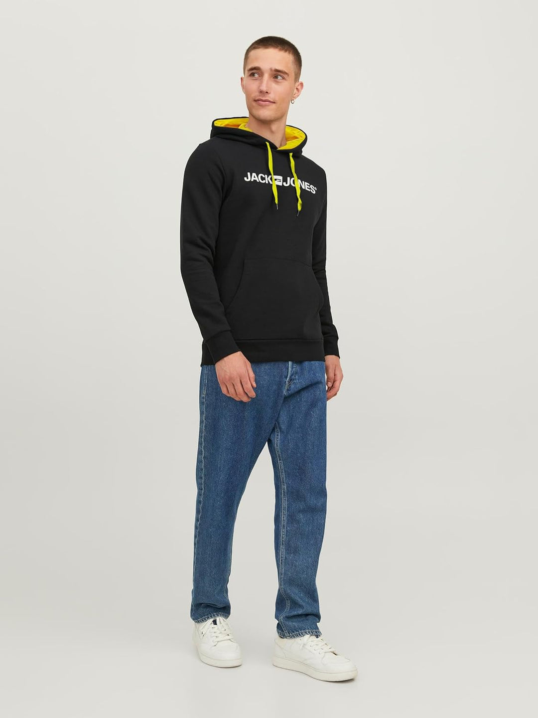 JACK & JONES Male Kapuzenpullover Logo Kapuzenpullover XS Schwarz (Safety Yellow/Reg Fit), XS Schwar