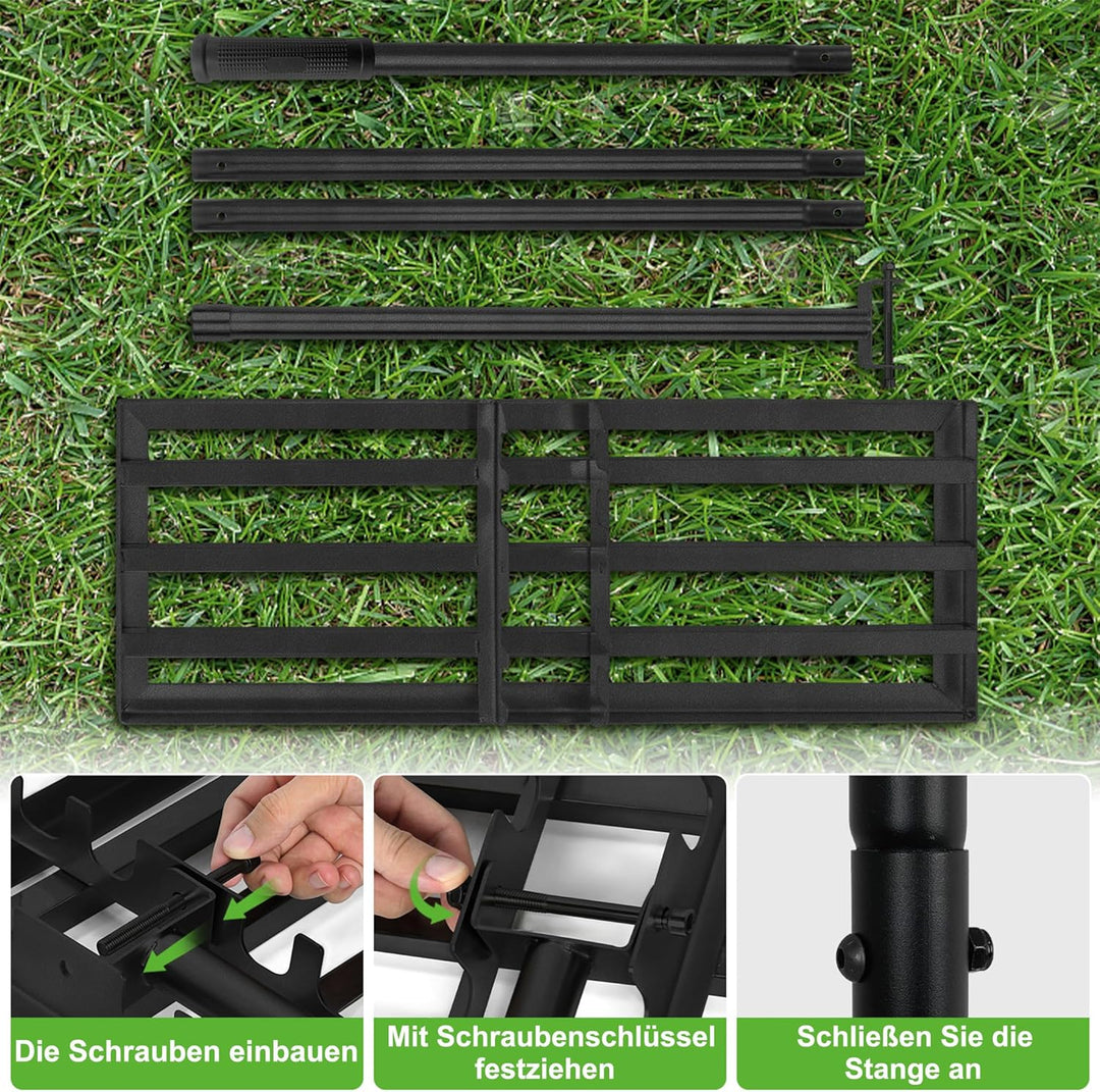 Lawn Leveling Rake Rakel 50x25 cm Schwarz, Verstellbarer Nivellierrechen 95,5–185 cm mit Edelstahl-G