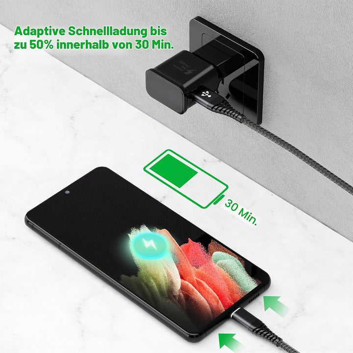 Ladegerät mit ladekabel USB C Nylon Schnellladung für Samsung Galaxy A15 A14 A13 A04s A55 A35 A34 A3