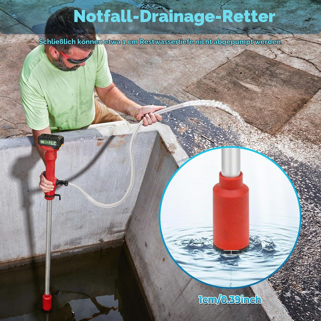 Akku-Regenfasspumpe, Kabellose Stangen Wasserpumpe mit 2 x 4,5 Ah Akku, 11000 U/min, 2725 L/H Förder